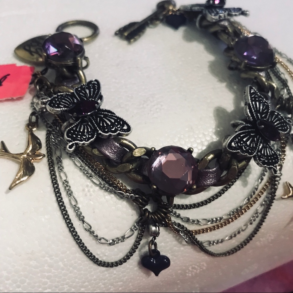 Betsey Johnson vintage butterfly bracelet boho gypsy fairy festival crystal B5 - Picture 2 of 5